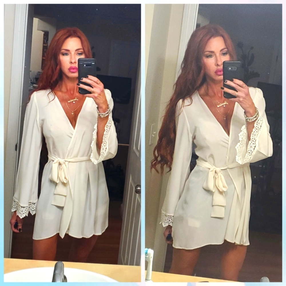 Stone Cold Fox Silk Robe Lace  One Size